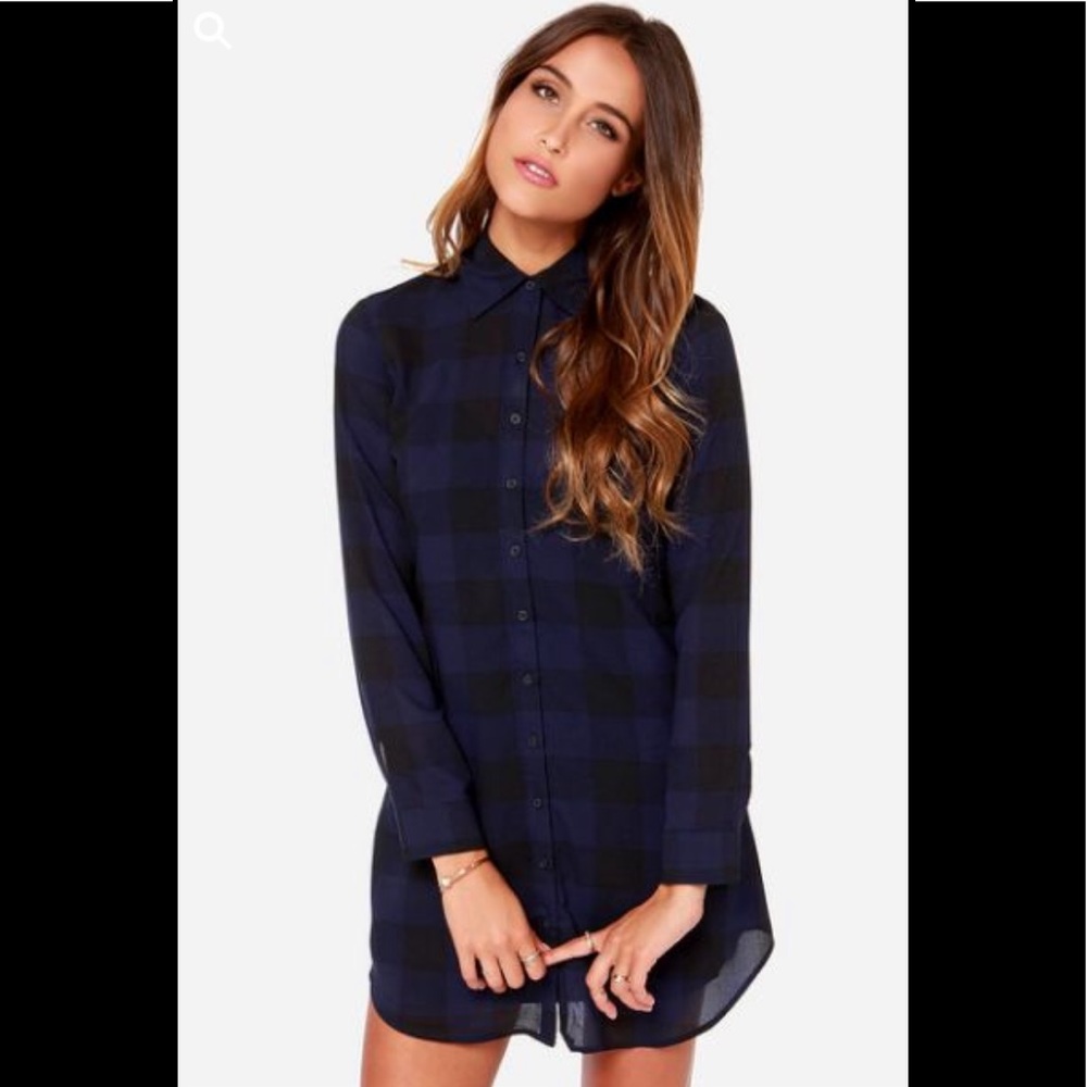 BB Dakota Keenan Navy Blue Plaid Shirt Dress sz M
